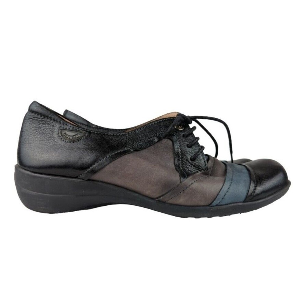 Hispanitas Extra Light Lace Up Shoes Patchwork Layered Leather Gray Black 6.5 37